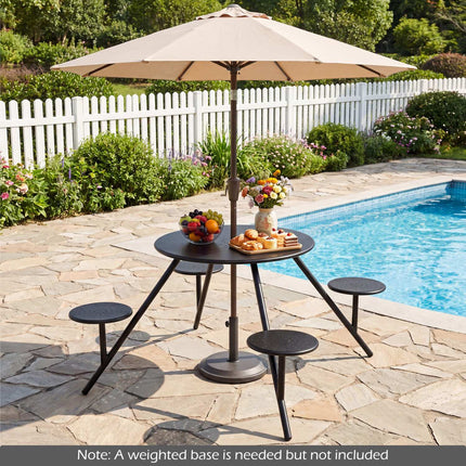 Round Picnic Table for 4 with Iron Seats & Umbrella Hole
