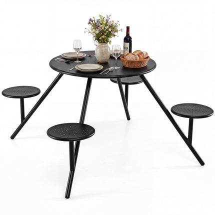 Round Picnic Table for 4 with Iron Seats & Umbrella Hole