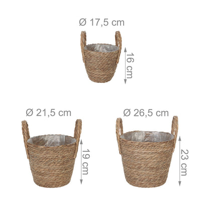Round Plant Pot Set of 3 – Foil-Lined Reed Design