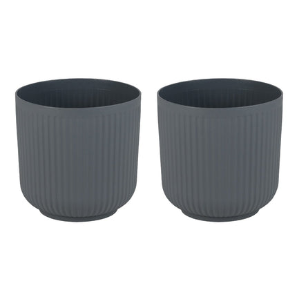 Round Planters with Drainage Holes, Set of 2, Gray