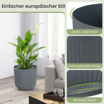 Round Planters with Drainage Holes, Set of 2, Gray