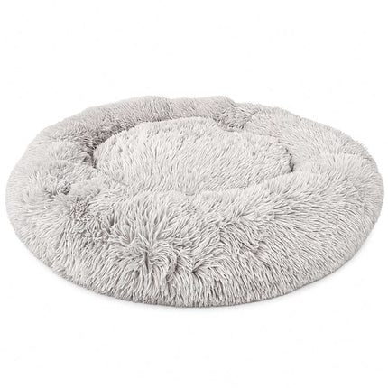 Round Plush Dog Bed, 100 cm, Light Grey