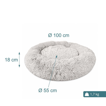 Round Plush Dog Bed, 100 cm, Light Grey