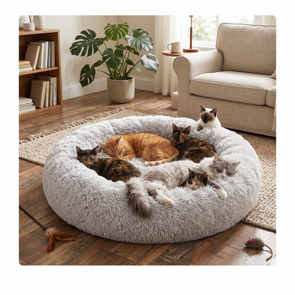 Round Plush Dog Bed, 100 cm, Light Grey