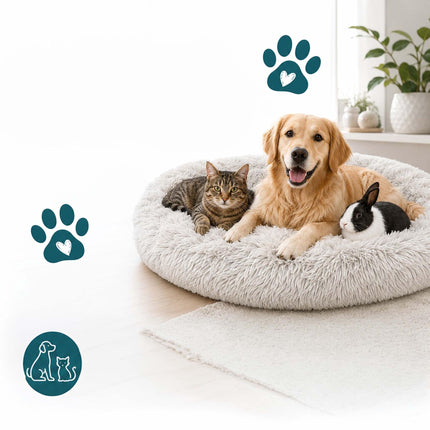Round Plush Dog Bed, 60 cm – Light Grey
