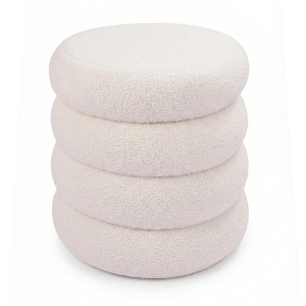 Round Plush Footstool – Teddy Fabric, Padded Seat