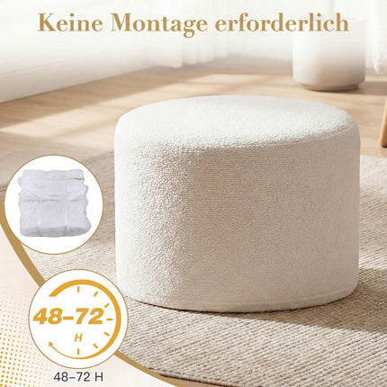 Round Pouf Ottoman, 45x35 cm, Foam-Filled, Beige