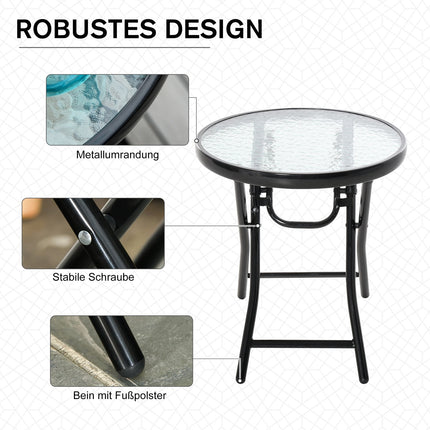 Black foldable round side table - Glass top, 45cm