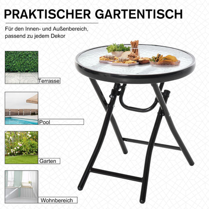 Black foldable round side table - Glass top, 45cm