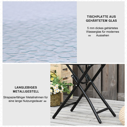 Black foldable round side table - Glass top, 45cm