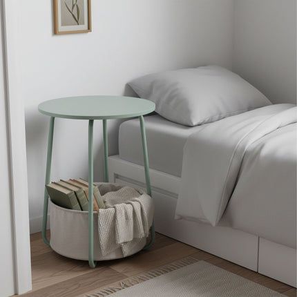 Round Side Table with Fabric Storage Basket