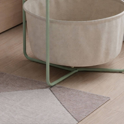 Round Side Table with Storage Basket, Metal Frame
