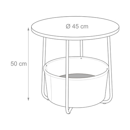 Round Side Table with Storage Basket, Metal Frame