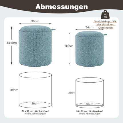 Round Storage Ottoman Set with Reversible Lid, Blue