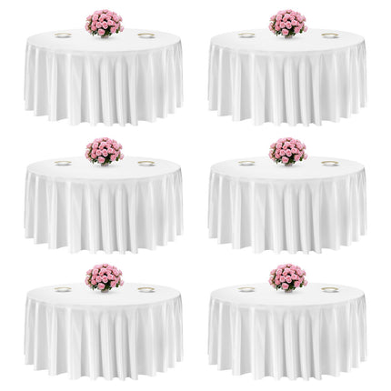 Round Tablecloths, 6-Pack 132-Inch White Polyester