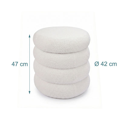 Round Teddy Fur Footstool, Plush Padded Seat