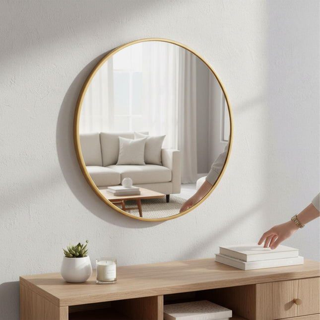 Round Wall Mirror with Metal Frame – Decorative & Functional
