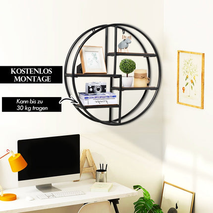Round Wall Shelf with 4 Tiers, 55x55x11cm, Black