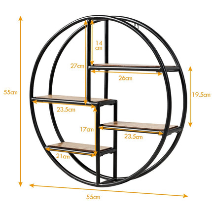 Round Wall Shelf with 4 Tiers, 55x55x11cm, Black