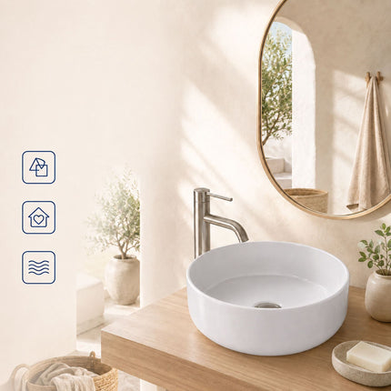 Round White Ceramic Countertop Basin, 30 x 30 cm