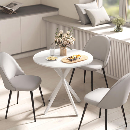Round White Kitchen Table, 80 cm, Wood-Look Top, Metal Legs