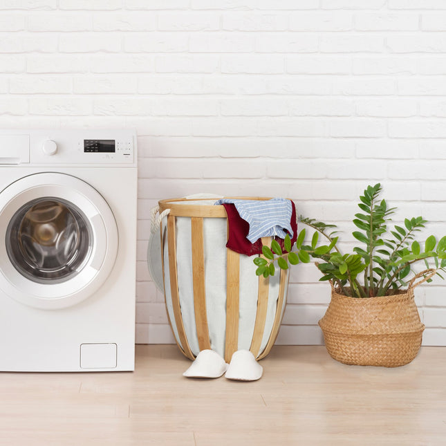 Round bamboo laundry basket
