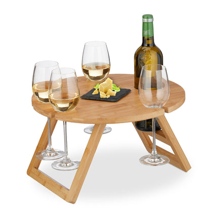 Round bamboo picnic wine table