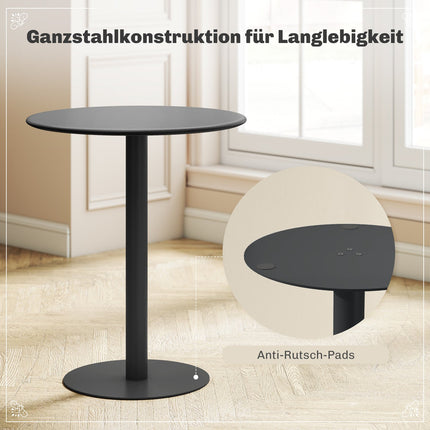 Round dining table for 2 people, steel, for indoor and outdoor use, black