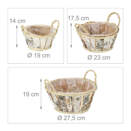 Round flower pot birch Set of 3