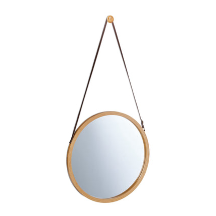 Round hanging mirror with bamboo frame