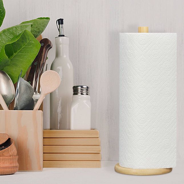 Round kitchen roll holder in bamboo