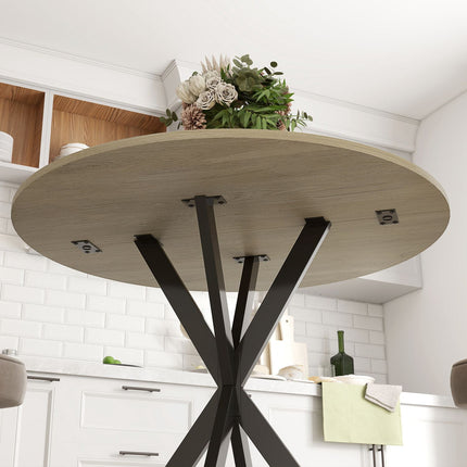 Round Dining Table, 80 cm, Wood-Look Top, Steel Legs