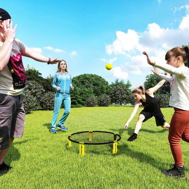 Roundnet-set Spelset met speelnet, 3 ballen, draagtas en ballenpomp Ø 92 x 20 cm geel