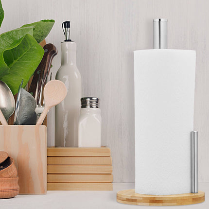 Round paper towel holder with roll stop