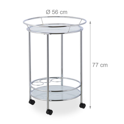 Round serving trolley chrome & glass
