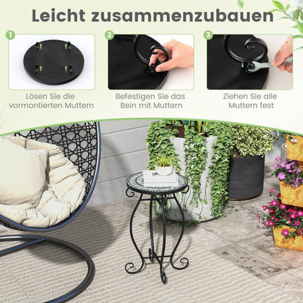 Round side table mosaic table made of metal and ceramic ∅30 x 50 cm for balcony, terrace, garden