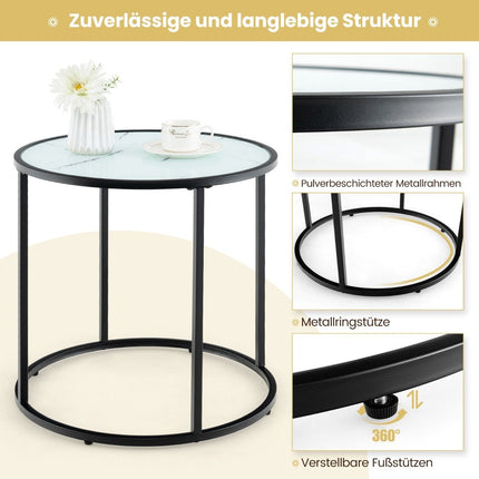 Round side table with marble imitation glass top & adjustable feet sofa table