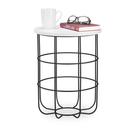 Round side table with metal basket