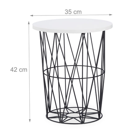 Round side table with metal basket