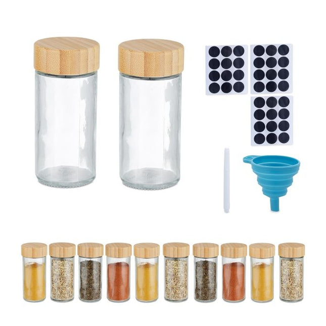 Round spice jars with bamboo lids