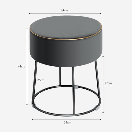 Round stool footstool made of velvet with metal legs, upholstered dressing stool, can hold up to 150 kg, grey
