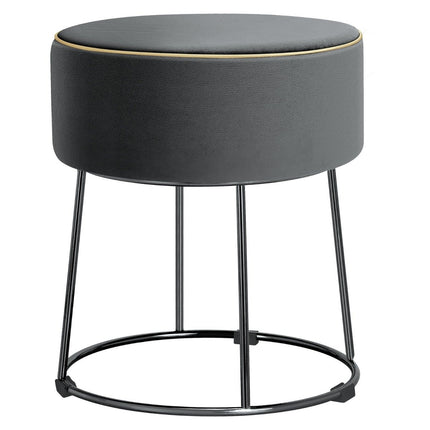 Round stool footstool made of velvet with metal legs, upholstered dressing stool, can hold up to 150 kg, grey