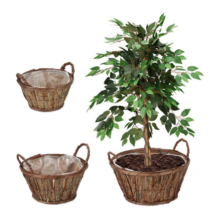 Round wooden flower pot - set of 3