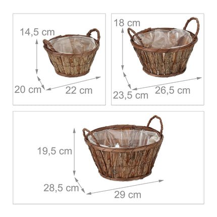 Round wooden flower pot - set of 3
