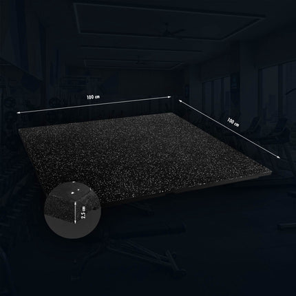 Rubber Gym Flooring, 25mm, Black/White, 1x1m Tiles