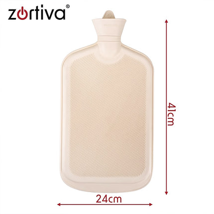 Rubber Hot Water Bottle 3.5 L with Removable Plush Cover, Grey/Beige, 41 x 24 cm
