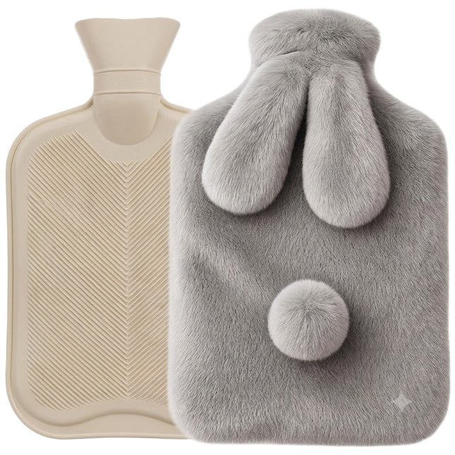Rubber Hot Water Bottle with Plush Cover, 1.8L