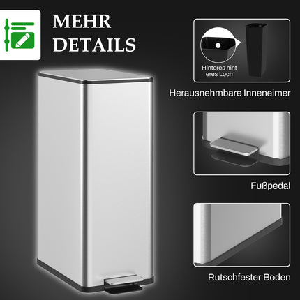 20L pedal container in stainless steel with inner container, living room/office