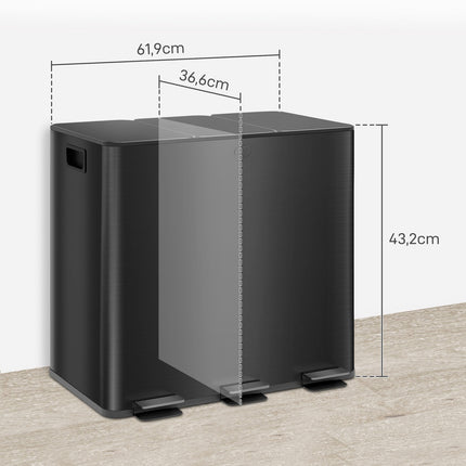 Stainless steel triple pedal container, 3x15L, with inner container