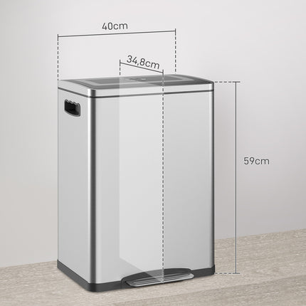 Stainless steel waste bin 40L - Double soft-closing compartments